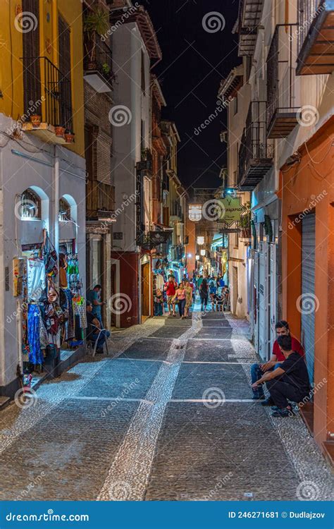 GRANADA, SPAIN, JUNE 21, 2019: Nightlife in a Narrow Street in a Editorial Photo - Image of ...