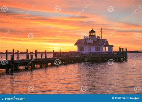 Manteo NC Sunrise Lighthouse Shallowbag Bay Stock Photo - Image of marshes, sunrise: 113989594