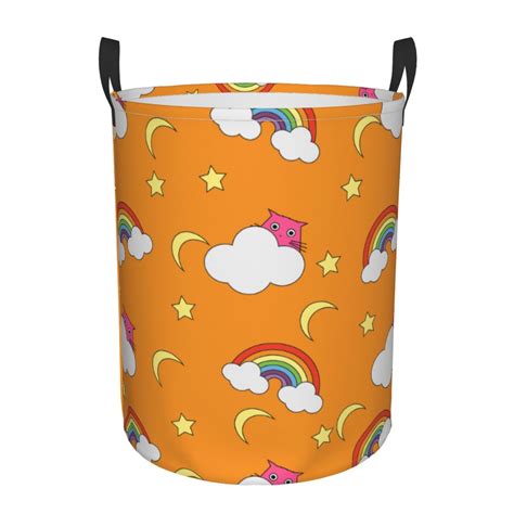 TEQUAN Waterproof Laundry Hampers, Rainbows Moons Stars Cats Pattern ...