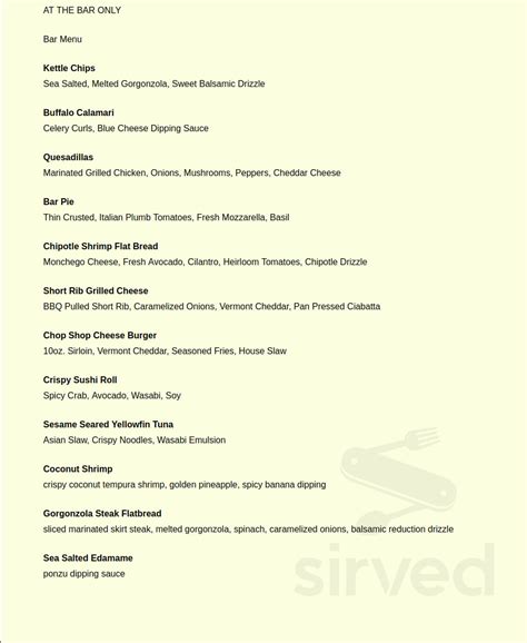 Chop Shop Bar and Grill menu in Smithtown, New York, USA