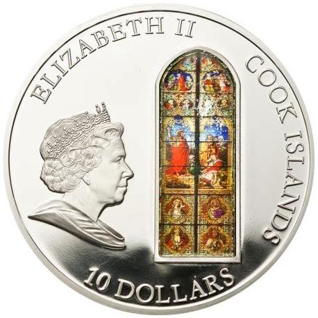 2010 Cook Islands 50 gr $10 silver coin - Windows of Heaven: Cologne Cathedral (stained glass ...