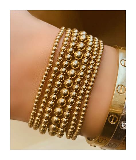 Amazon.com: Gold Bead Bracelet, 14K Yellow Gold Filled Beaded Ball ...