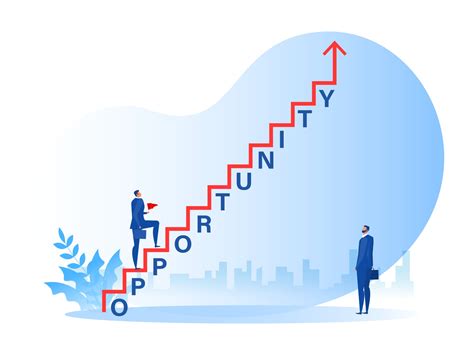 businessman walking on staircase with opportunity word, growth success to career concept vector ...