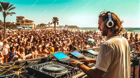 Premium AI Image | DJ mixing at a beach party with a crowd Generative AI