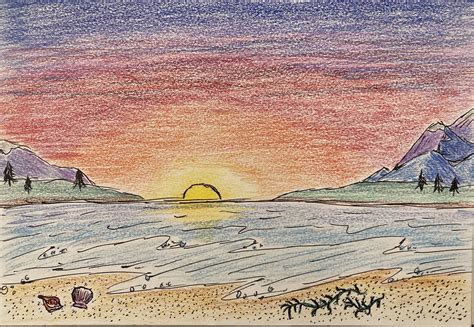 Colored Pencil Drawing Beach Sunset