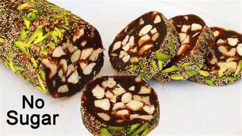 Khajur Burfi | Sugar Free Dates and Dry Fruit Roll | Khajur and Nuts Burfi - YouTube | Dried ...