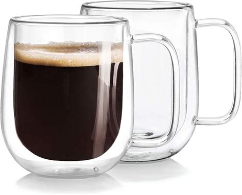 Double Wall Glass Coffee Mugs Tea Cups Set of 2, Thermal Insulated and ...