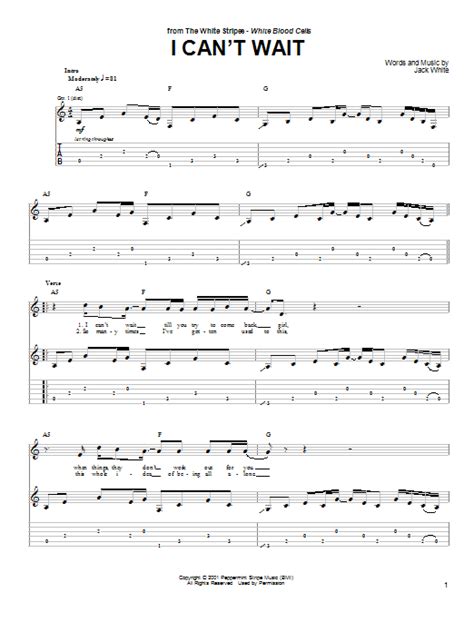 I Can't Wait by The White Stripes Sheet Music for Guitar Tab at Sheet Music Direct