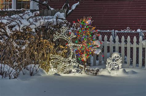 Christmas Lights Illuminating a Winter Scene at Night Stock Photo - Image of night, glowing ...