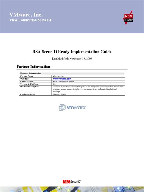 RSA SecurID Ready Implementation Guide-View Connection Server 4 Updated ...