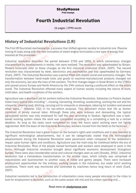 Fourth Industrial Revolution Free Essay Example