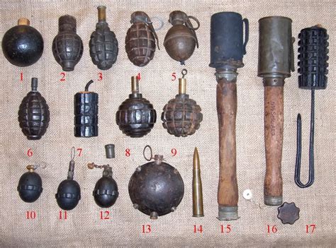 1. French m1847 grenade 2. French Citron defensive grenade 3. French F2 ...