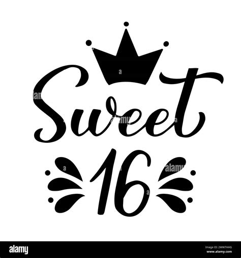 Sweet 16 calligraphy hand lettering isolated on white. 16th birthday celebration inscription ...