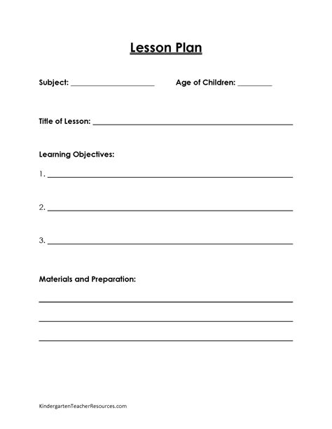 FREE Kindergarten Lesson Plan Template Word or Editable PDF