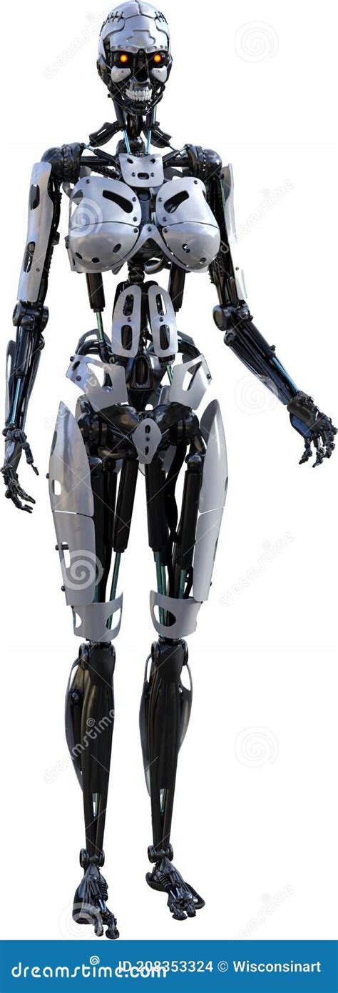 Evil Robot Cyborg Woman Isolated Stock Photo - Illustration of metal ...