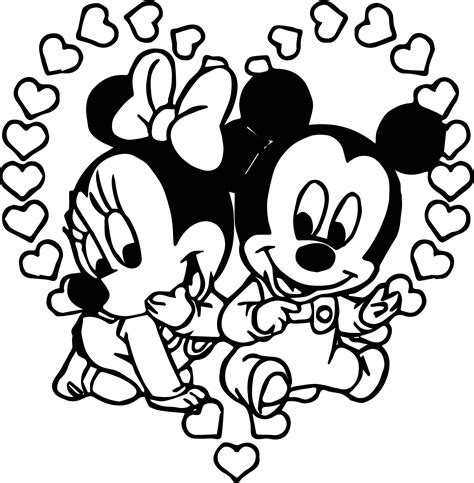 Baby Mickey And Minnie Heart Coloring Page | Wecoloringpage.com