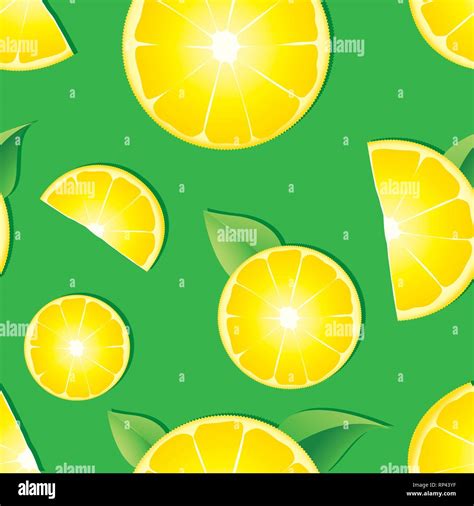 Seamless background with Lemon slices on green background, vector illustration Stock Vector ...