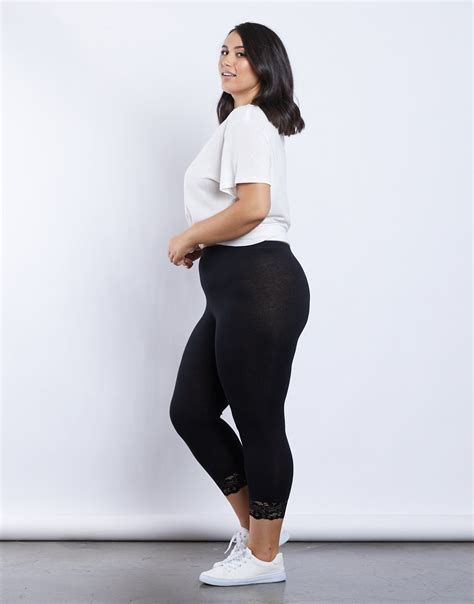 Plus Size Lace Trimmed Leggings - Plus Basic Leggings - Casual Outfit – 2020AVE