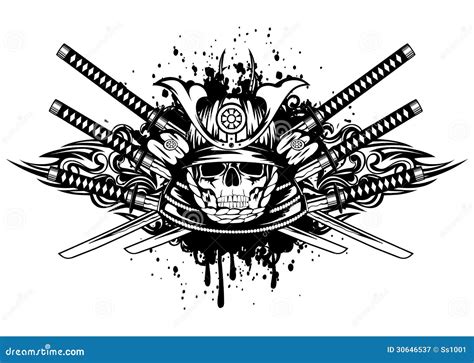 Skull in Samurai Helmet and Crossed Samurai Swords Stock Vector ...