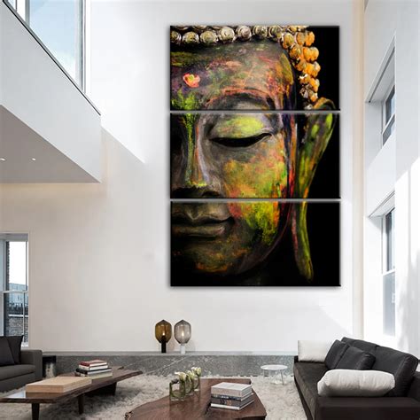 3 Panels Large Buddha Face Wall Art Canvas Painting Modern Buddhism Wall Art Canvas Prints ...