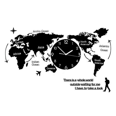 FLOERROYALE World Map Wall Clocks Modern Design 3D Digital Hanging Clock Ultra Quiet Acrylic ...