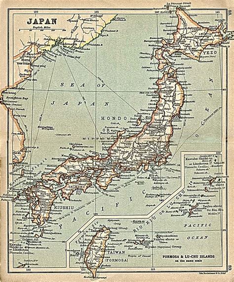 Map of Japan seen in 'A Literary and Historical Atlas of Asia' by J. G. Bartholomew. J. M. Dent ...