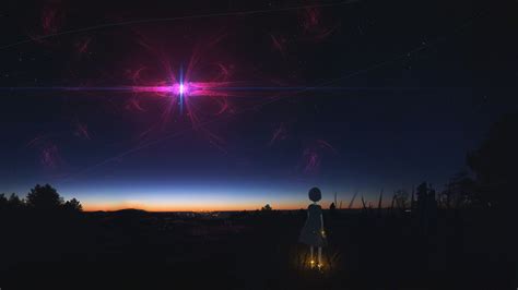 3840x2160 Resolution Anime Girl Staring At Night Sky 4K Wallpaper ...