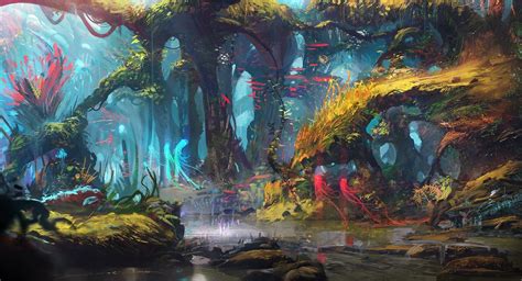 drawing digital art forest lake trees fantasy art exphrasis wallpaper ...