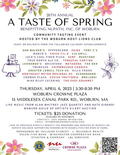 Apr 6 | A Taste of Spring Benefitting NuPath of Woburn | Woburn, MA Patch