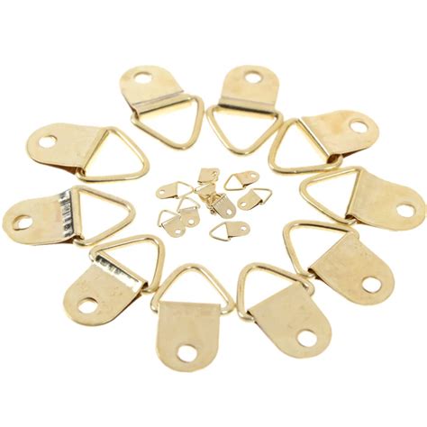 10pcs Golden D Rings Decor Picture Frames 9x20cm Universal Strong Hanger Hooks Hanging Triangle ...