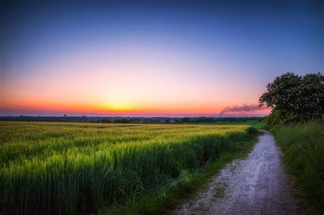 Wallpaper : sunlight, landscape, sunset, city, nature, field, road, clouds, sunrise, evening ...