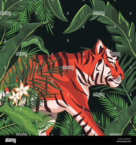 Tiger drawing in the jungle vector illustration graphic design Stock ...