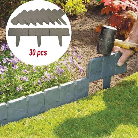 Garden Border Edging, Gray Stones Effect Fence in Lawn Edging Plant ...