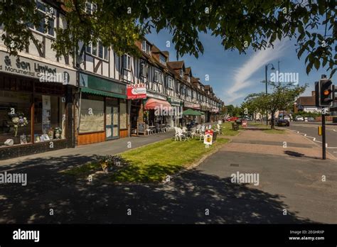 Shops on the High Street Banstead, Surrey on a sunny summers day Stock ...