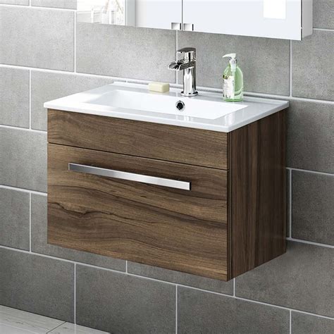 600mm Walnut Wall Hung Basin Cabinet | Avon - BathEmpire | Wash basin ...