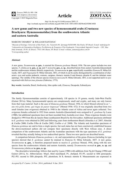 (PDF) A new genus and two new species of hymenosomatid crabs (Crustacea: Brachyura ...