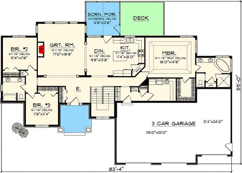 Craftsman Ranch With 3 Car Garage - 89868AH | Architectural Designs - House Plans