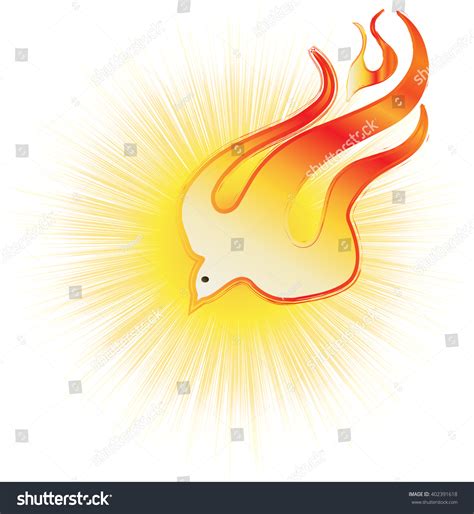 Abstract Holy Spirit Symbol - A White Dove On Flames, With Halo Of Light Rays Stock Vector ...