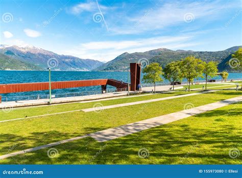 View of Lake Maggiore from Luino Lakefront Park, Italy Stock Photo ...