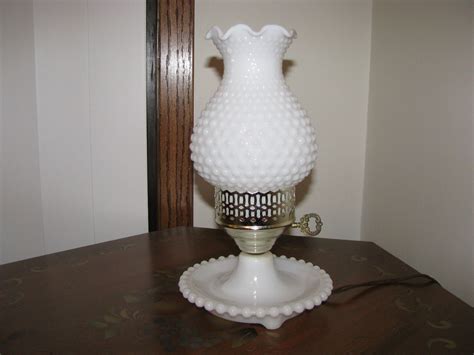 Vintage White Milk Glass Hobnail Hurricane Lamp