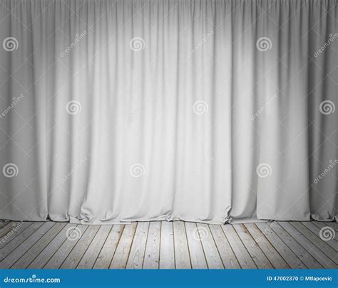 White Stage Curtain With Wooden Floor, Background Stock Illustration ...