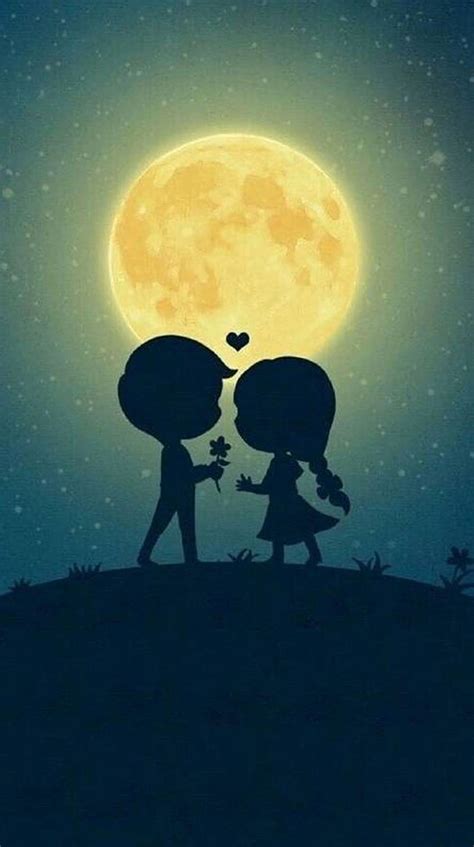 Love, children, girl, man, moon, rose. Couple cartoon, Love , Love cartoon couple HD phone ...