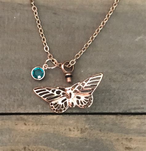 Butterfly urn necklace Rose Gold memorial Bereavement for ashes Jewelry loss of Daughter Mother ...