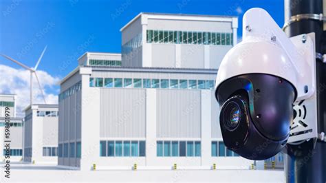 Video surveillance in industrial area. Security camera. CCTV system. Equipment for video ...