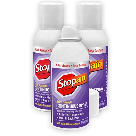 Stopain Pain Relief Spray, 4oz (3 Pack) USA Made, Max Strength Fast Acting With MSM, Glucosamine ...