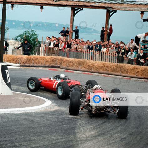 Monte Carlo, Monaco. 28-30 May 1965. Lorenzo Bandini (Ferrari 1512) leads John Surtees (Ferrari ...