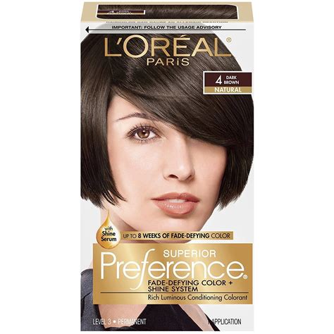 L'Oreal Paris Superior Preference Fade-Defying + Shine Permanent Hair Color, 4 Dark Brown ...