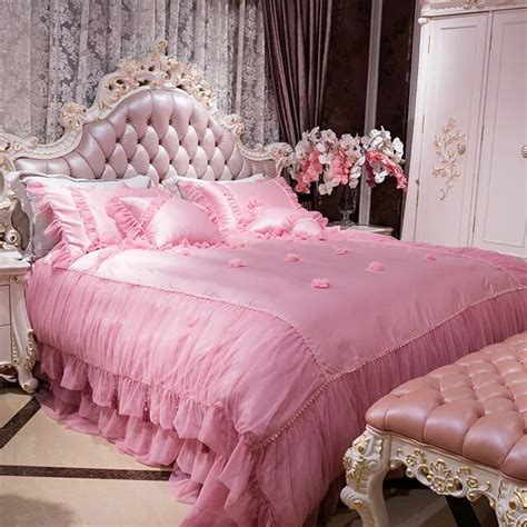 4/6Pcs King queen size princess girls Bedding set luxury royal bed sheet set duvet cover Lace ...