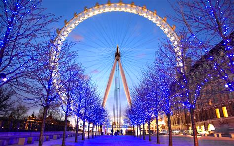 Wallpaper : 2100x1312 px, blue, christmas lights, ferris wheel, London Eye, path, trees ...
