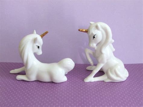 Vintage White Unicorn Figurines, Unicorn Couple Pair Set Statue, White Horse Unicorn Figurine ...